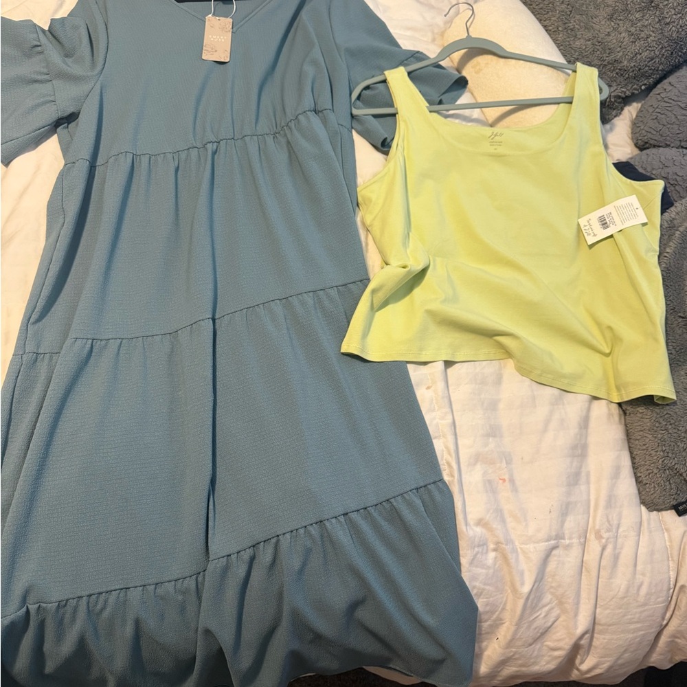 Womens size 4X new Blue Dress and broom green Tank Top
